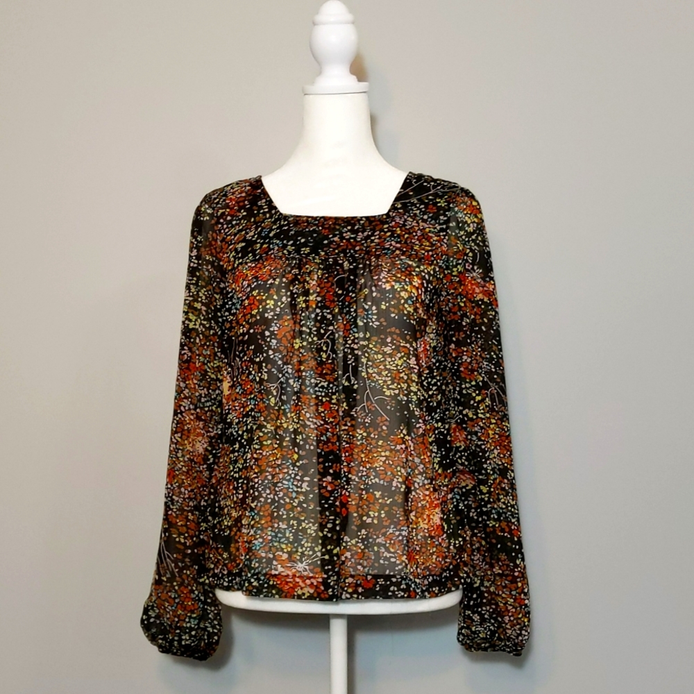Sheer Print Peasant Top